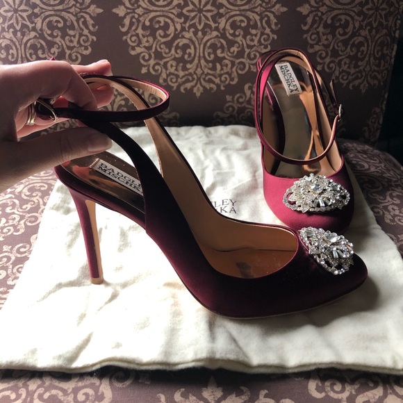 Badgley Mischka Embellished Satin Heels - Picture 3 of 5